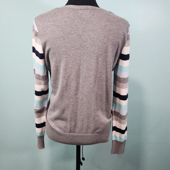 Lands End Striped Cardigan Blue/Gray Medium.  Lot E - Picture 3 of 7